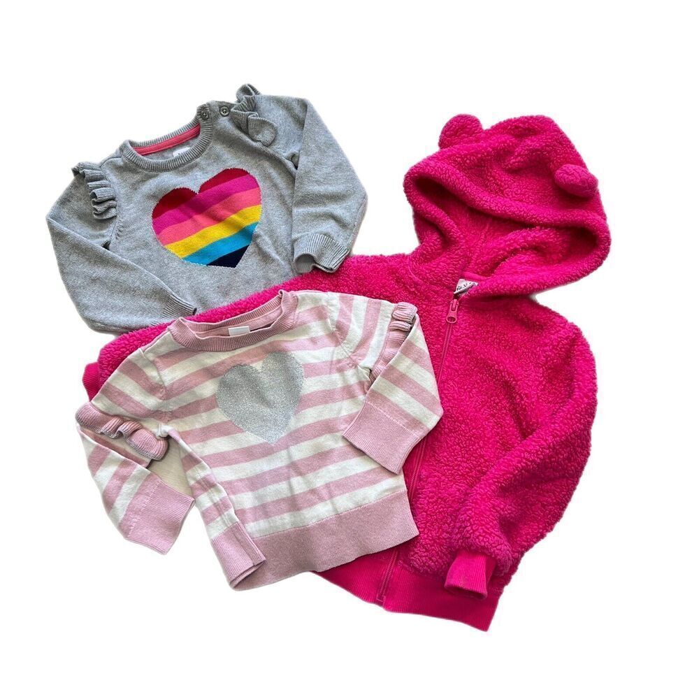 Lot Of 3 Okie Dokie Hoodie Zip Pink Jacket And Gap Tees Baby Girl Size 24 Months